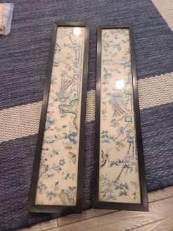 Set of 2 Vintage Chinese Silk Embroidery Panels Antiques