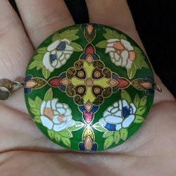 Round, Green Enamel Inlaid Pendant