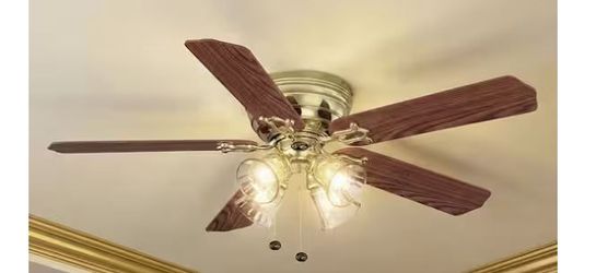 Carriage House 52 in. Indoor LED Polished Brass Ceiling Fan with Light NEW