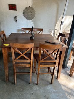 Wood Pub Height Dining Table with 4 Chairs