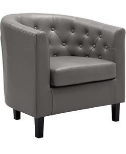 Naomi Home Emma Accent Chair Button Tufted Faux Leather Barrel Chair Midcentury Modern Accent Comfy Armchair Tub Barrel Chairs for Bedrooms Premium Ar