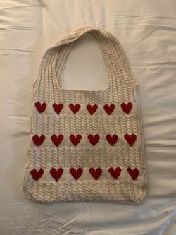crocheted heart tote bag