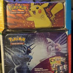 Pokémon Pencil Case/Treasure Chest 2 Tin Set - 7 packs + More! Factory Sealed. 