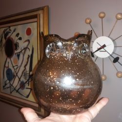 Morano Glass Owl Blown Glass Vintage Vase BLENKO ?