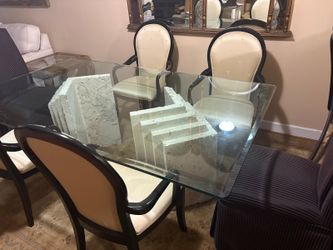 Glass Top Dining Table w/Coral Base + Chairs