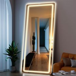 Standing Mirror Full Length with LED Lights, 76"x34" Lighted Mirror with Dimming & 3 Color Lighting