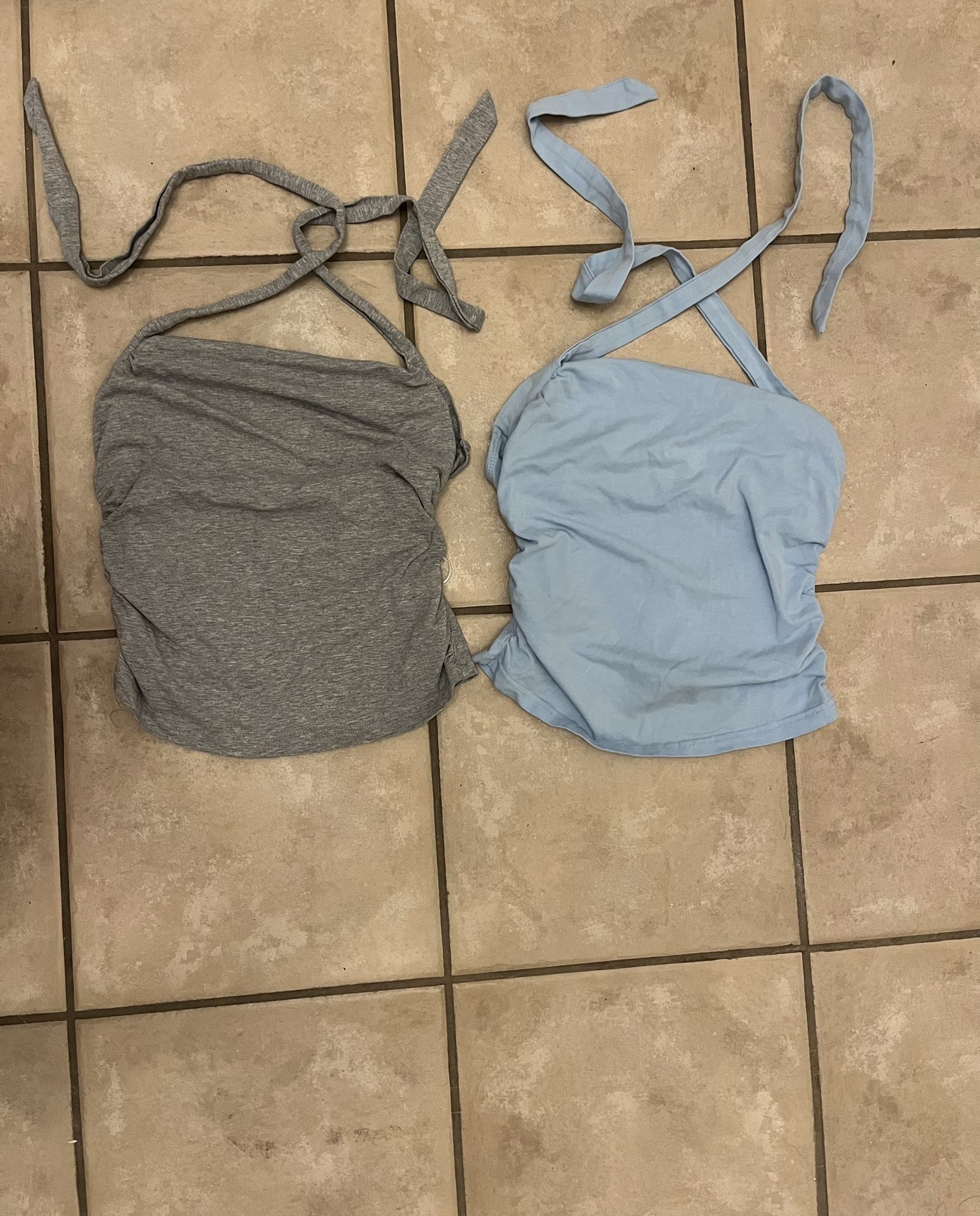 Blue And Grey Halter Tops