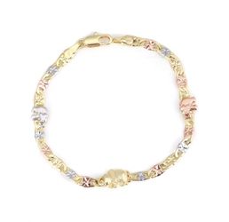 Bracelet Elephants Gold Plated Tricolor 7.2 Inches