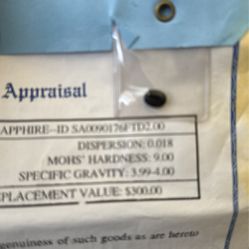 1.7 - $75.00 Carat Sapphire Appraisal 300.00. 