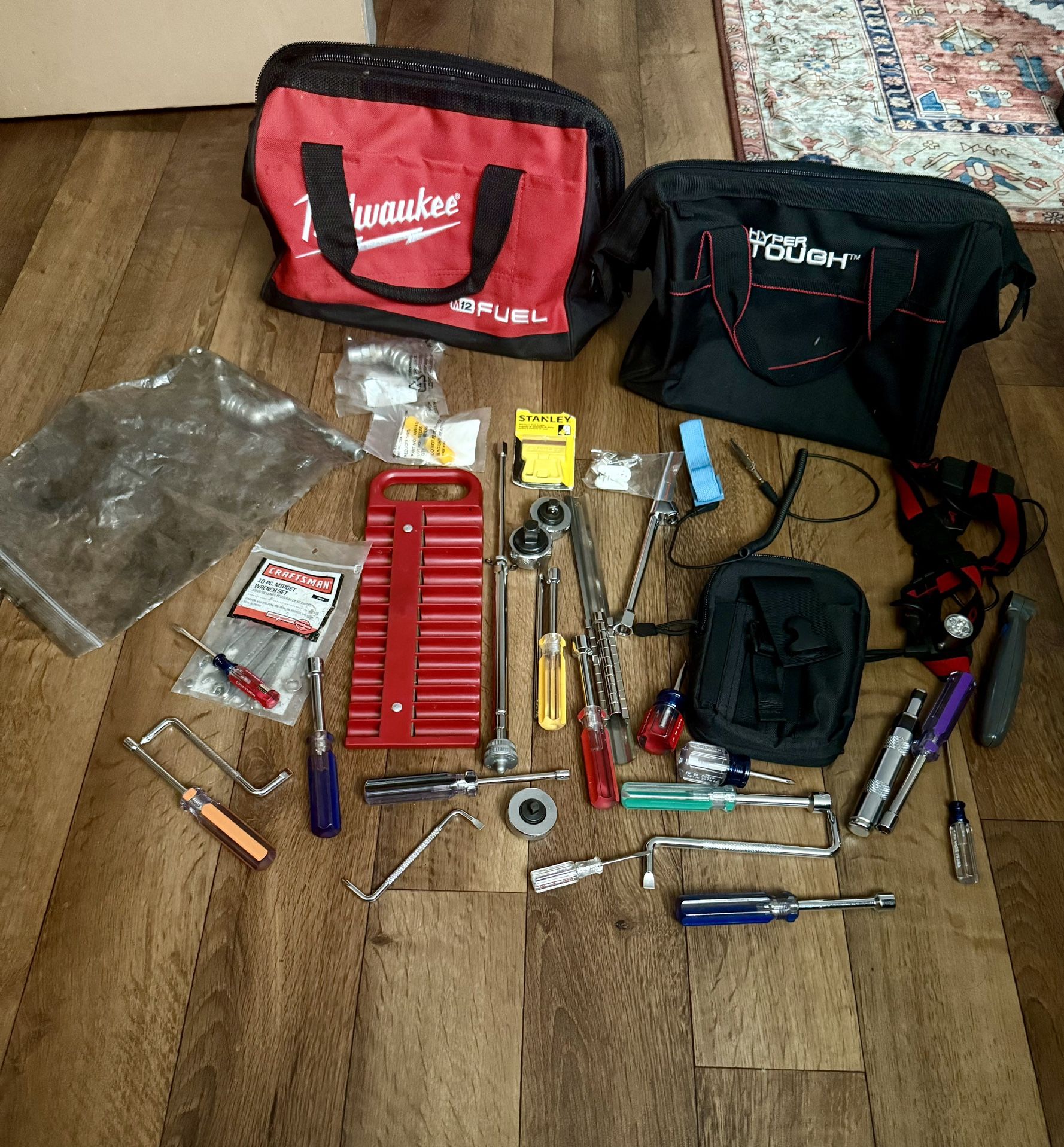 Milwaukee + Hyper Tough Tool Bags & Assortment of Random Tools