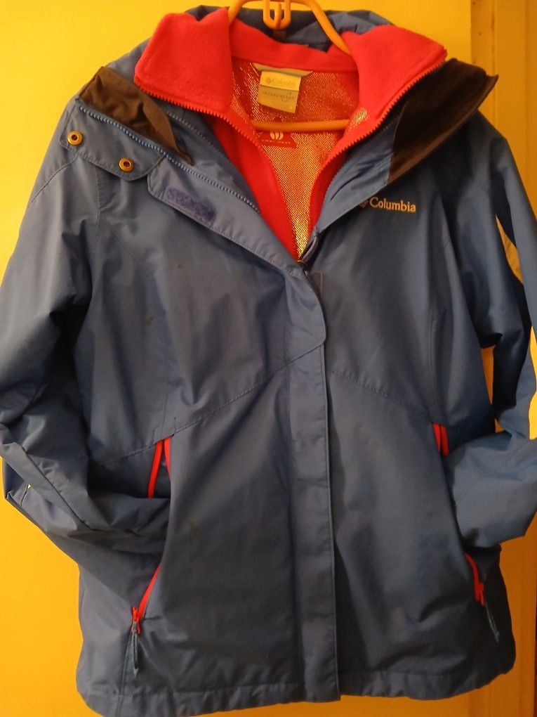 Women's Columbia Interchange Omnitech Jacket With Removable Hood Full Zip Waterproof Size Small