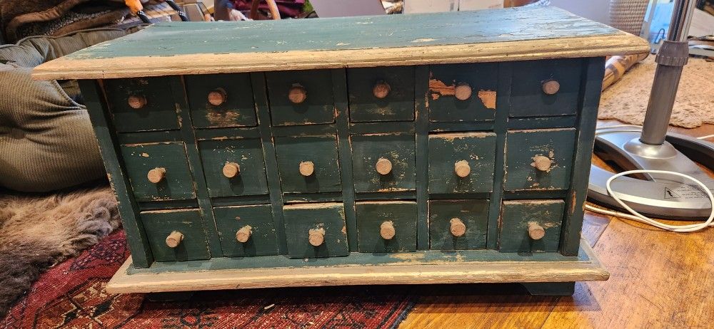 Antique Apothecary 18 drawer Wood Cabinet