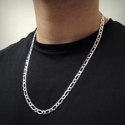Solid 925 Sterling Silver 22” 4.6mm Figaro Chain Necklace –  Italian Style