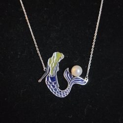 Mermaid Freshwater Pearl & Enamel Sterling Silver Necklace (NEW)