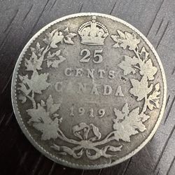 1919 Canada 0.925 Silver 25 Cents-Quarter