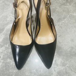 Michael Kors Kelsey Slingback Shoes Kitten Heel Black Leather Career Size 8.5