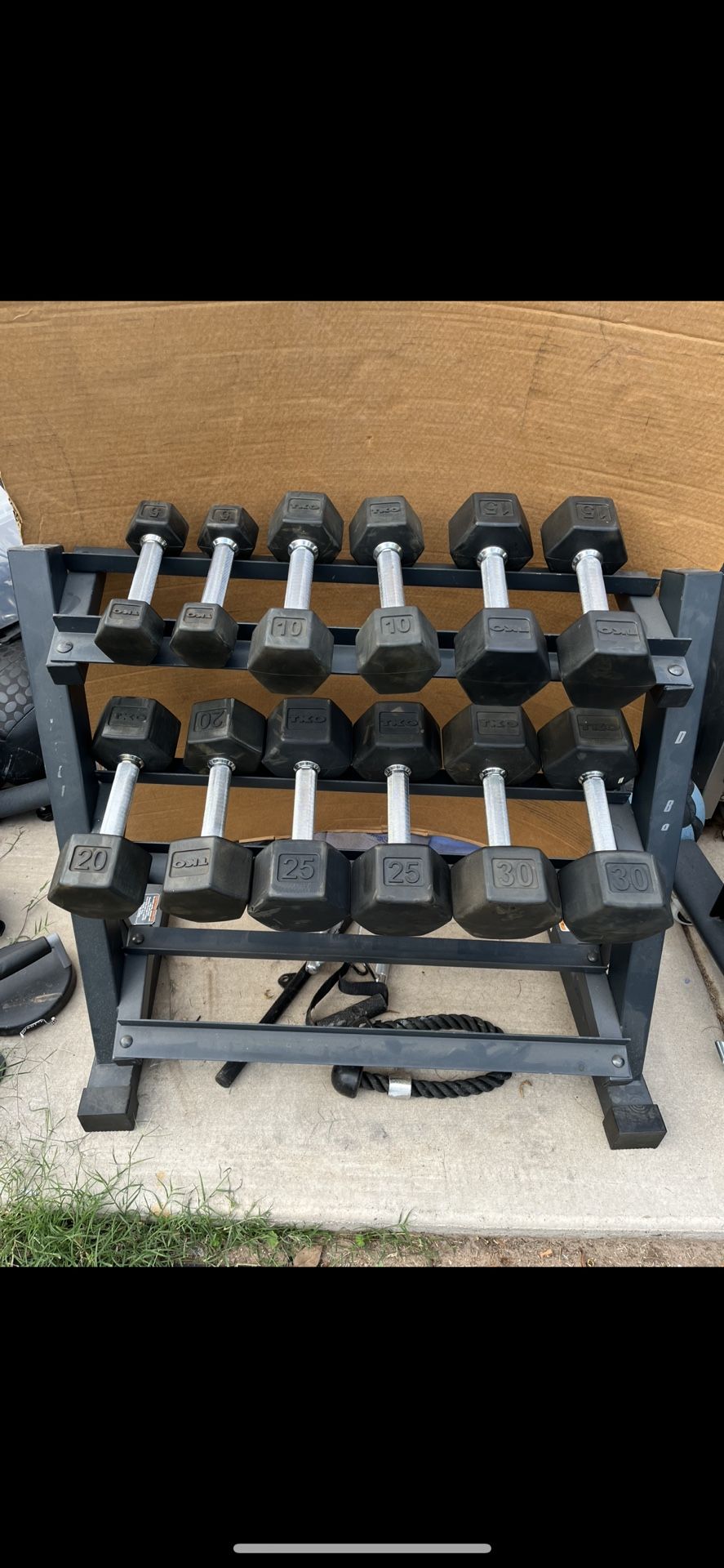 5-30lb Hex Rubber Dumbbell Set Weights With Rack
