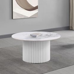 💎Modern Round Sintered Stone Coffee Table White Faux Marble Mesa de Centro💎