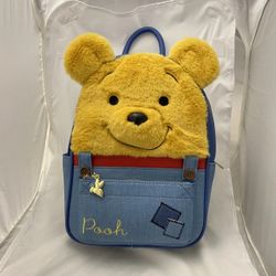 Disney Winnie The Pooh Super Soft Plush Face Overalls Mini Backpack Bag