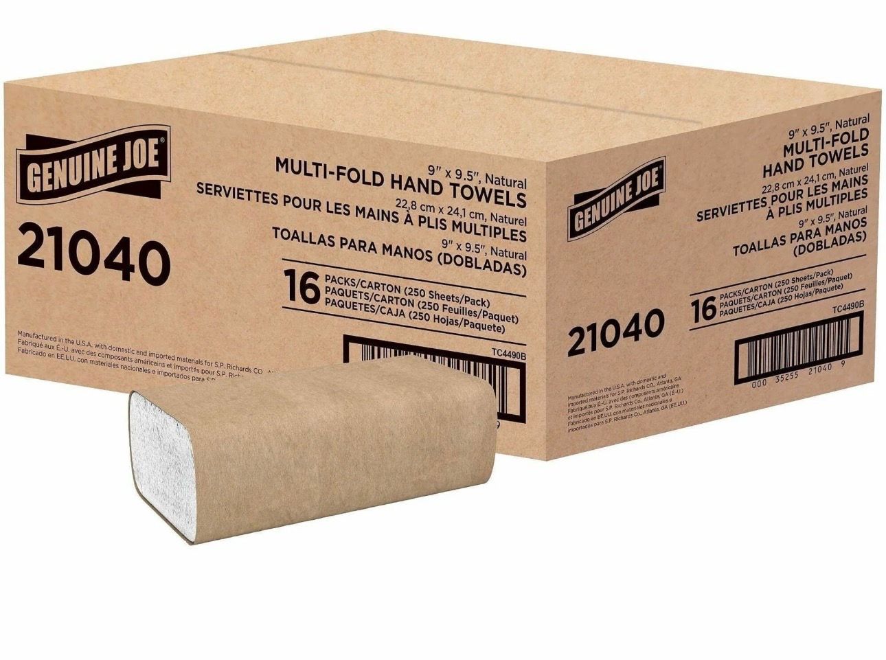 BRAND NEW Genuine Joe Multi-Fold Natural Paper Towels - 16 Pack, 250 Sheets Each