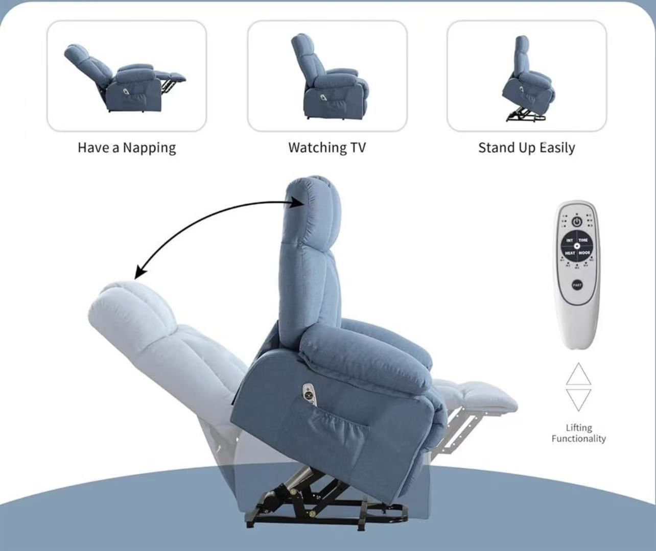 🥨Ergonomic Single Lounge Sofa Home Theater Seating Breathable Fabric Power Lift Recliner Chair for Elderly Adults Recliner with Massage Heat, Adjusta