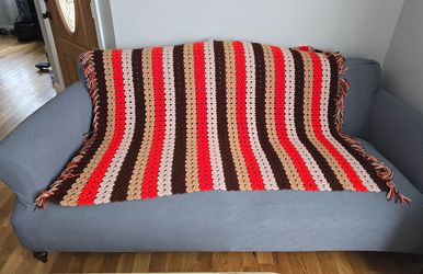 Crochet Throw Blanket Fall Colors Brown Orange White And Tan Knit
