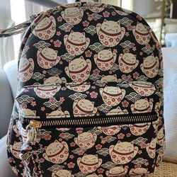 Under One Sky Maneki neko Inspired Cats Mini Backpack Black