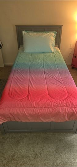 Gray Twin Bed Frame with Headboard and Trundle