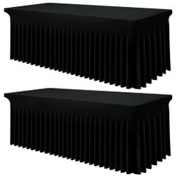 Smiry Spandex Tablecloth 2 Pack, Elastic Fitted Stretch Tablecloth For 6FT Rectangle Tables, Waterproof Washable Table Cover Skirt For Outdoor, Weddin