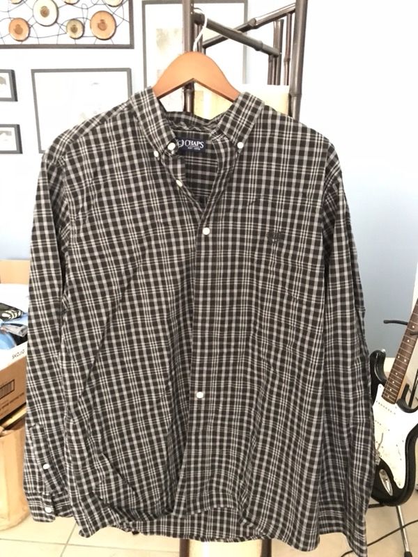Chaps custom Fit Long Sleeve Shirt Black with White and Grey Plaid check size L