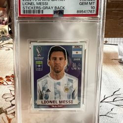 2022 FIFA W/C QATAR Lionel Messi PSA 10 STICKER-GRAY BLACK # ARG 20