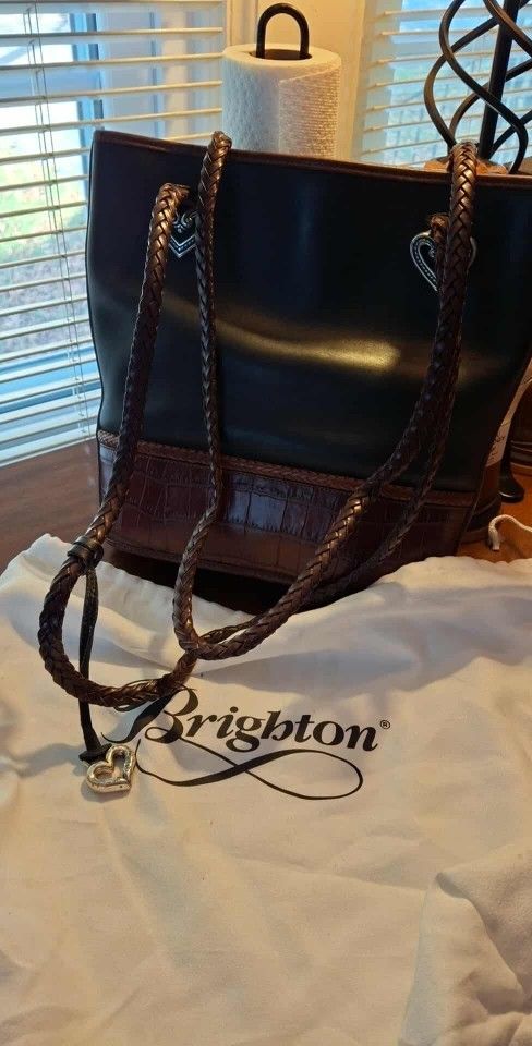 Brighton Purse Black & Brown Leather Shoulder Excellent Style 220684