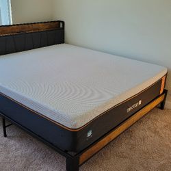 King Size Bed Frame With Headboard & Charging Station (rustic wood/black)