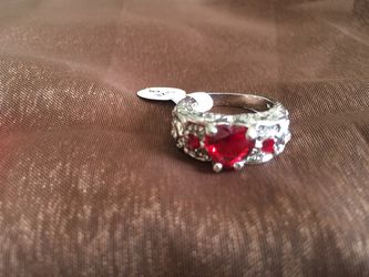 Princess 925 Sterling Silver Natural Ruby Gemstone Birthstone Bride Wedding Engagement Heart ring