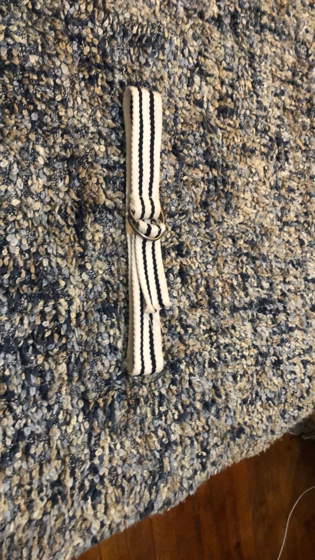 Striped White Belt With Dark Navy Blue Strips