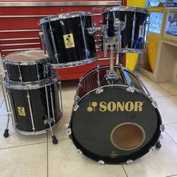 Vintage Sonor Force 3000 Acoustic Drum Kit Black Lacquer Set of 5