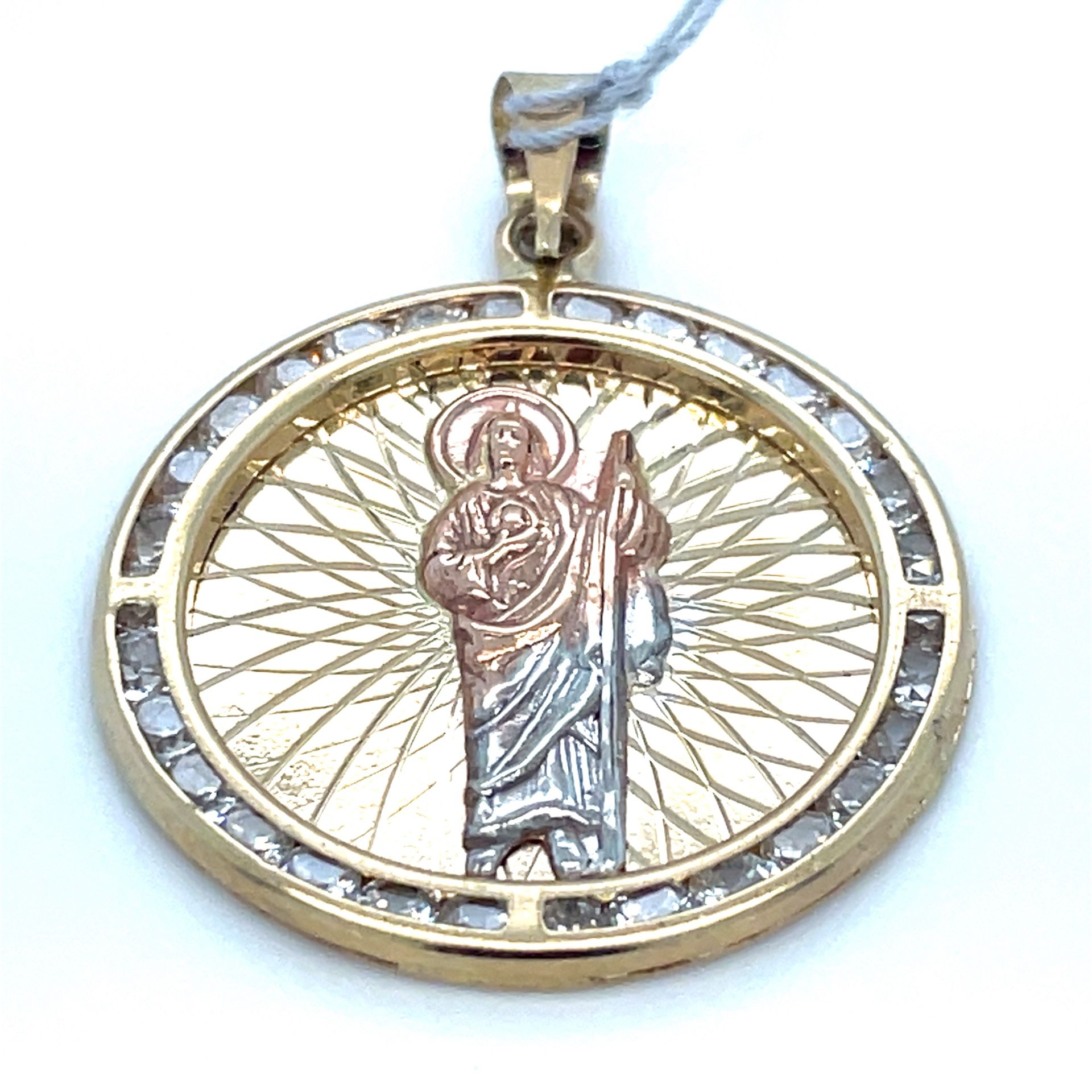 14Kt Tri Color Gold CZ San Judas Pendant 2.70g 200510/8