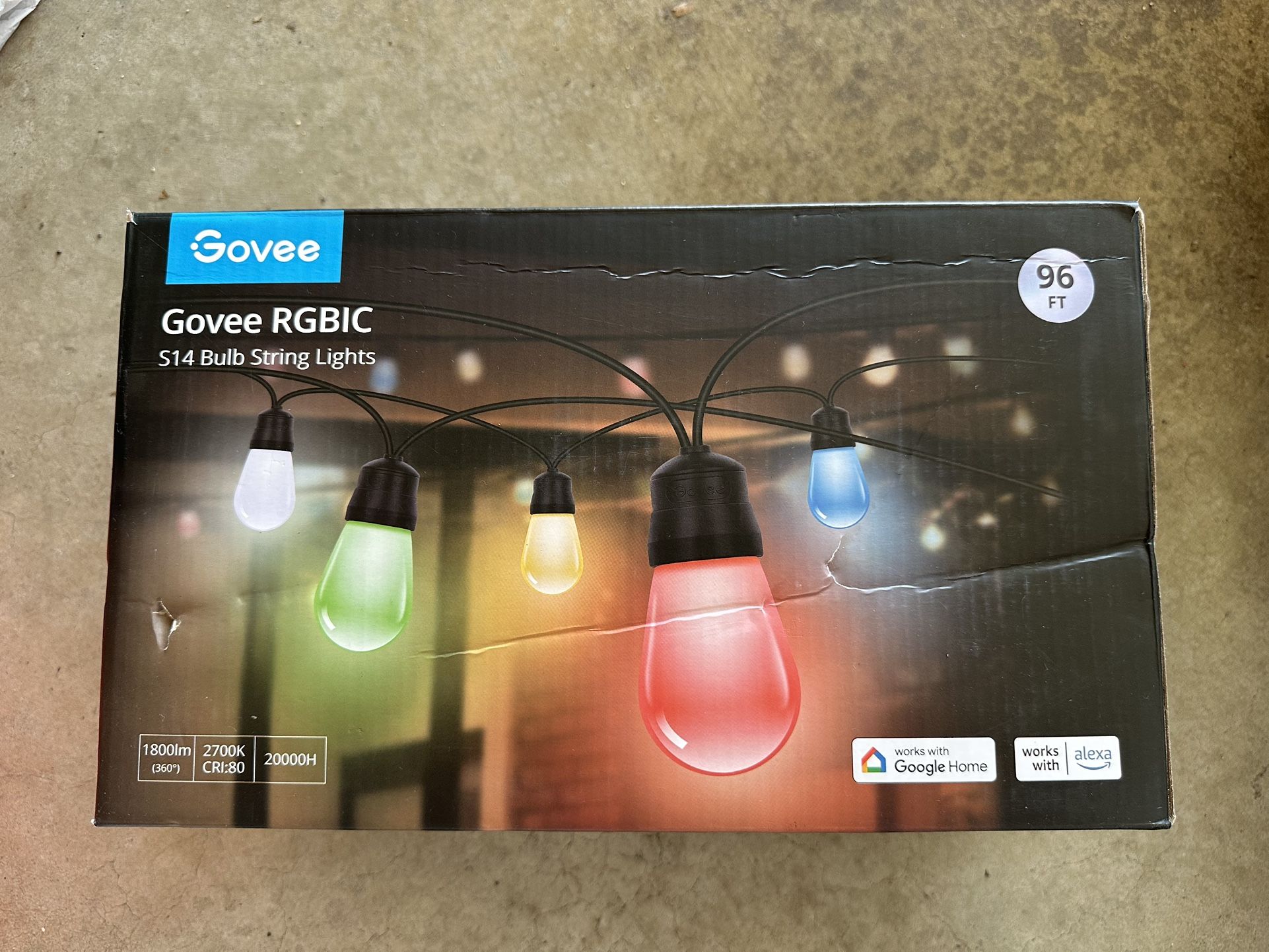 Govee Smart Outdoor String Lights H7021, RGBIC Warm White 96ft (2 Ropes of 48ft) LED Bulbs for Outdoor Decorations, WiFi Patio Lights Work with Alexa,