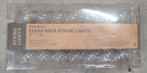World Market Clear Bulb String Lights – 30 Bulbs – 26.5 ft – Brand New