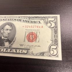 1963 $5 Red Seal STAR ⭐️ NOTE Hard To Get In This Condition 