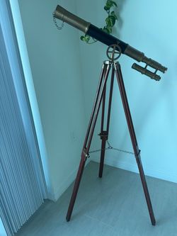 Antique-Style Brass Telescope on Wooden Tripod