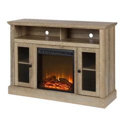 Ameriwood Home Chicago Fireplace TV Stand for TVs up to 50 Inch, Replaceable Electric Fireplace Insert Heater, Realistic Log and Flame Effect, For Liv