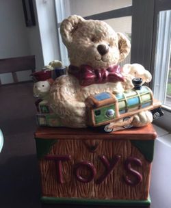 Vintage cookie jar - Teddy Bear- train - toys