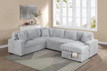 Sectional Convertible bed Mink Grey Fur like Jumbo Corduroy fabric, New Especial price
