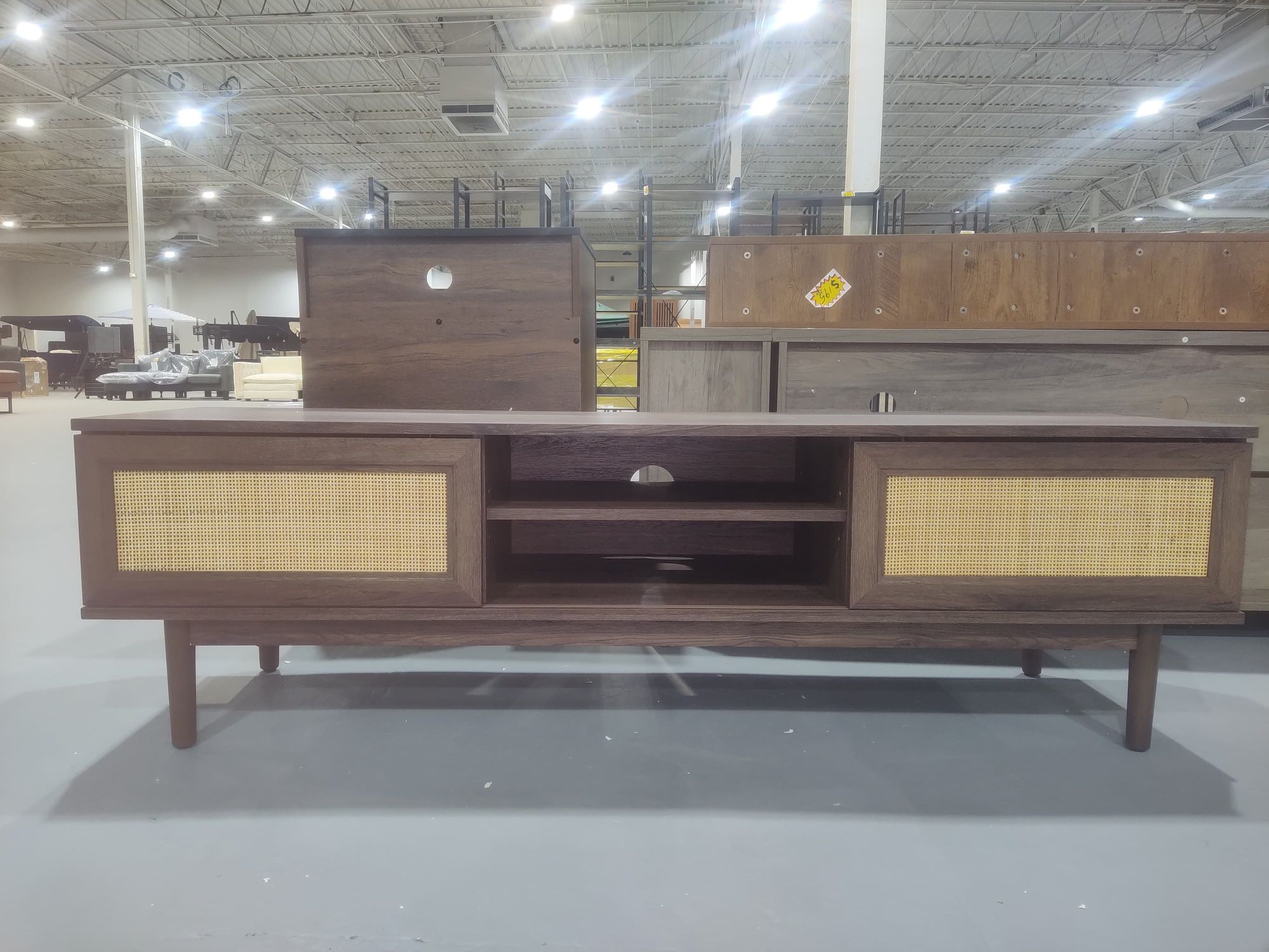 New Rattan TV Stand for TVs, Wood TV Stand Mid Century Modern TV Stand TV Media Console with Drawer and 2 Cabinets, Boho Entertainment Center for Livi