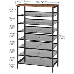 8-Tier Shoe Rack, 29.5"L Shoe Shelf, Large Capacity Shoe Storage Organizer for 21-24 Pairs of Shoes, Front Door Entrance, Entryway, Hallway, Cl