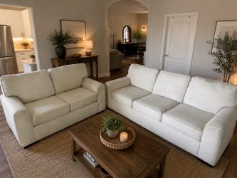 $500 for both! Kevin Charles Two Piece Sofa Couch and Loveseat! Good condition.  Love seat 61x38x38in Seat Height 18in Sofa 84x38x38in Seat Height 18i