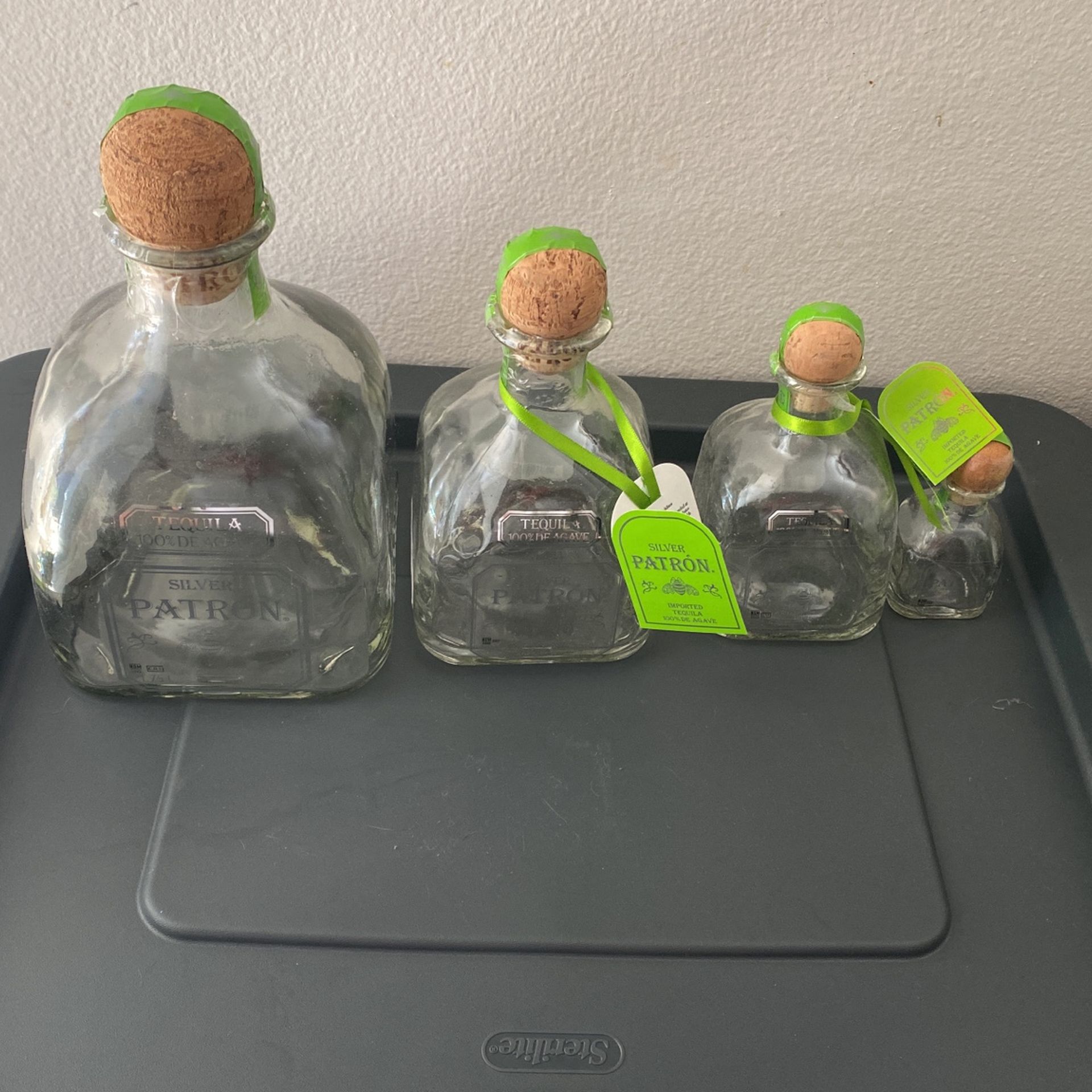 Empty Patron Bottles With Corks -All Sizes
