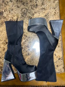 Black Platform Boots with Silver Metallic Heel