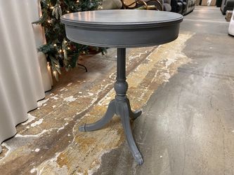 Steel Grey Round End Table w/ Decorative Base